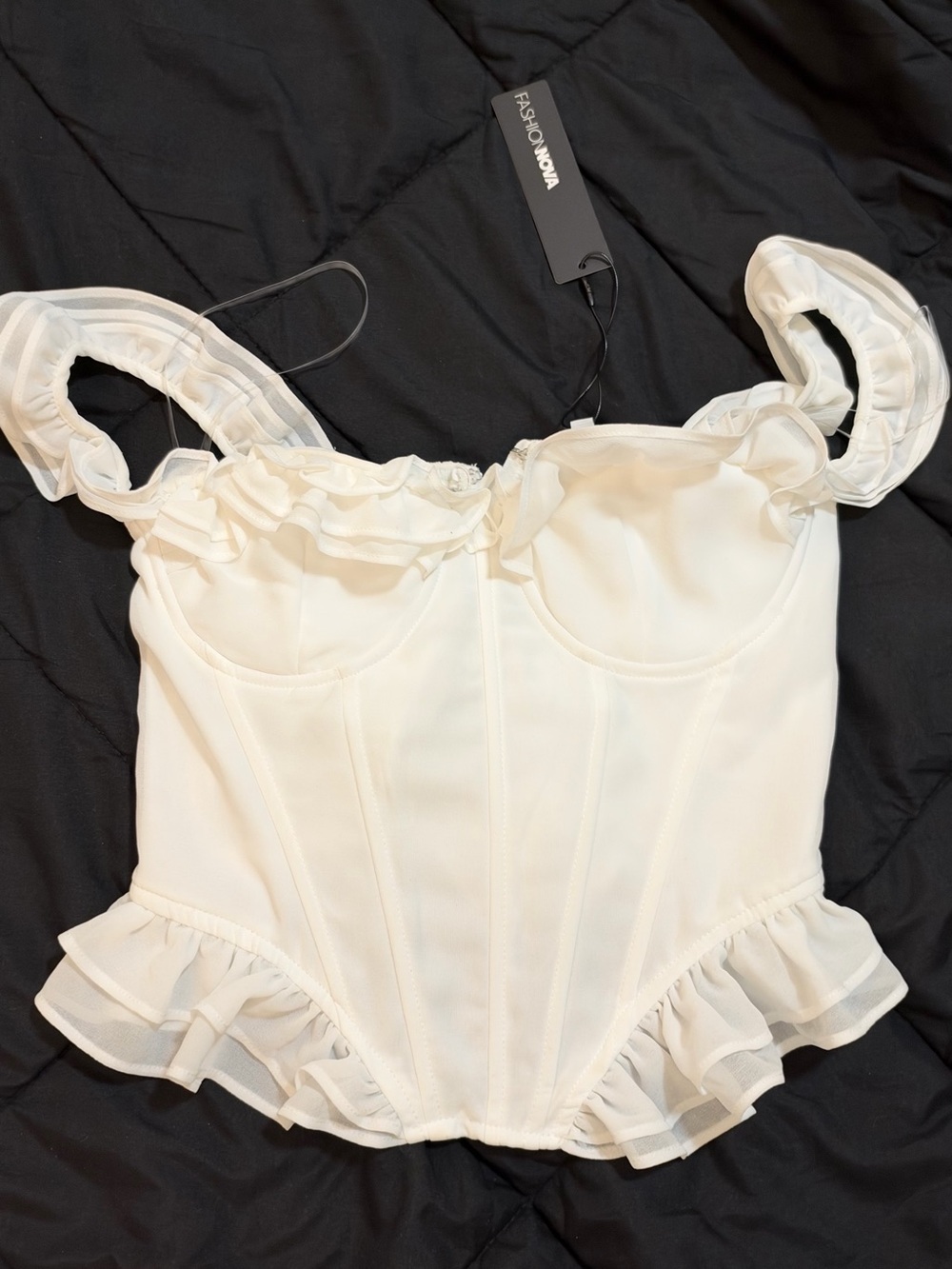 Fashion Nova Ivory Ruffle Bustier Top